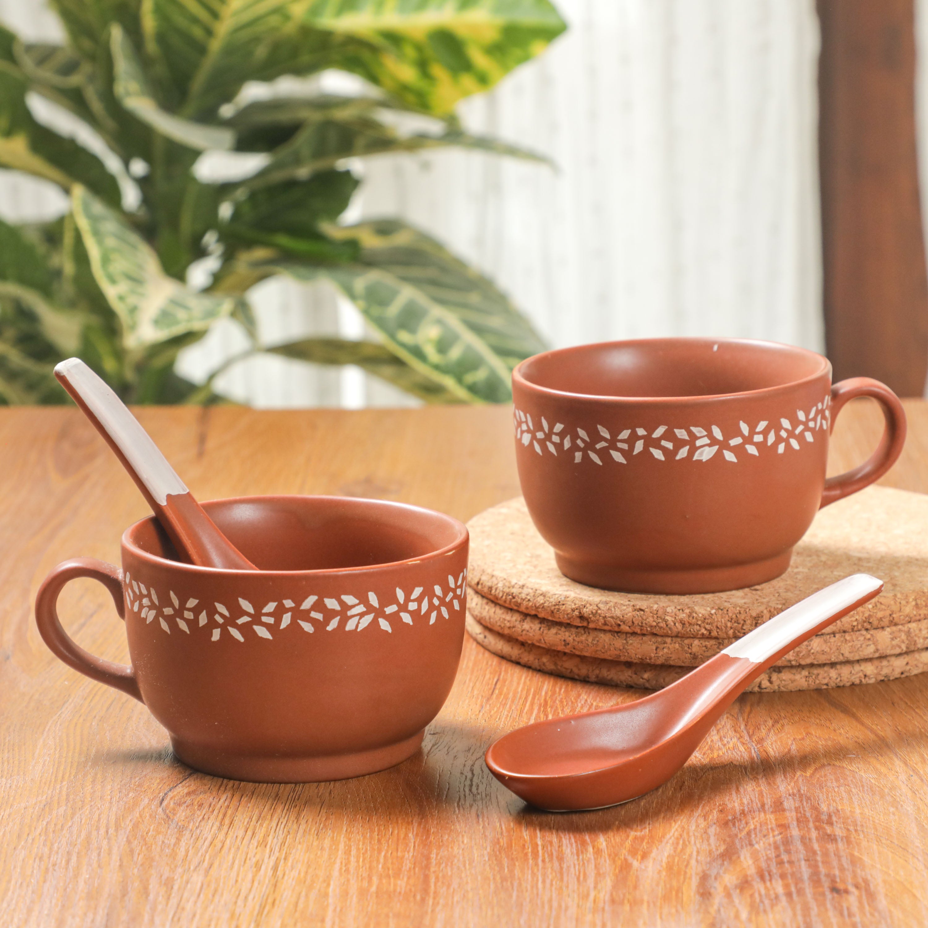 floral pattern soup bowl in brown color